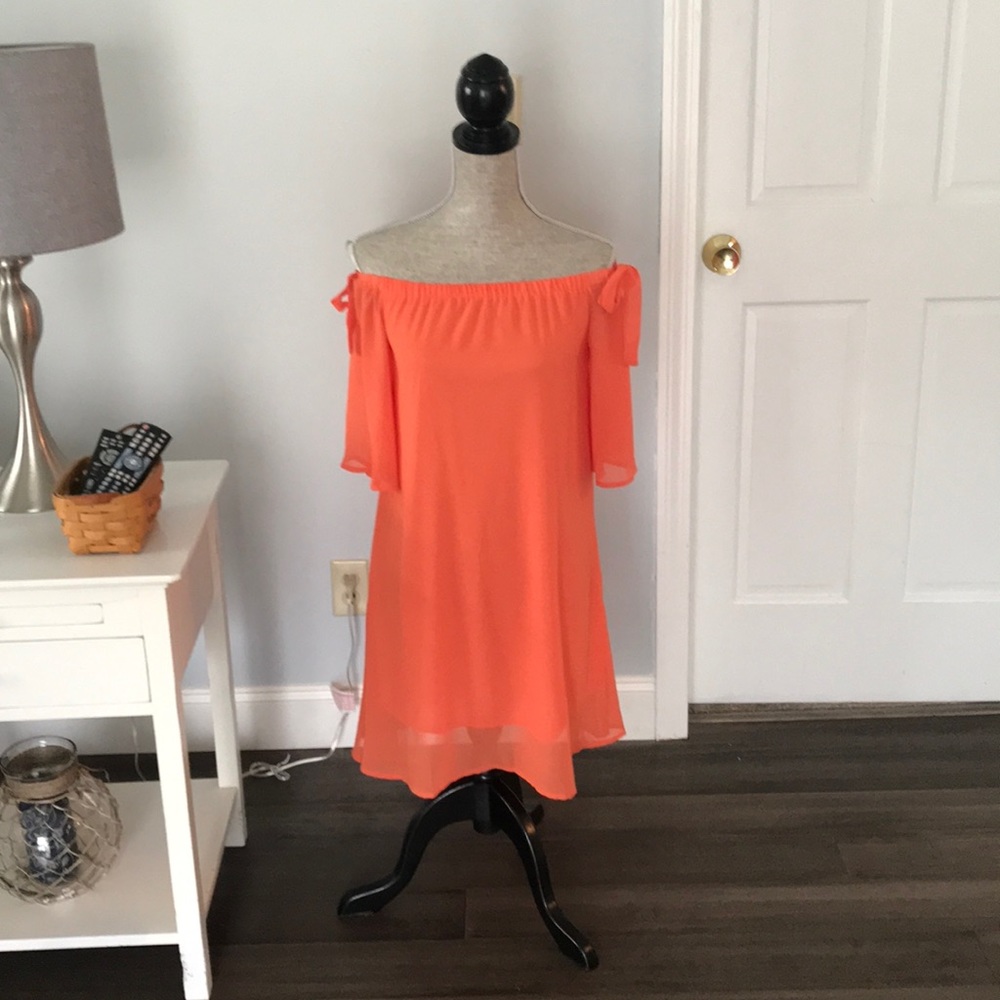 Orange off shoulder dress